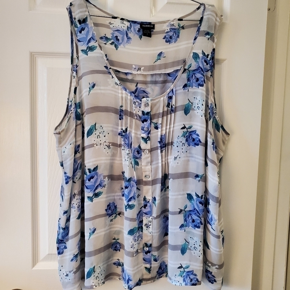 Torrid Grey Striped & Blue Floral Tank Top size 4